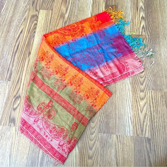 Pashmina Italian Cashmere Silk Paisley Large Scarf Wrap Tassel Fringe NWOT - Picture 8 of 8
